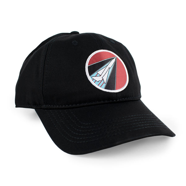 Black Ball Cap featuring original 1970's logo for BNA.  It with woven patch featuring red background and white outline of a plane.  